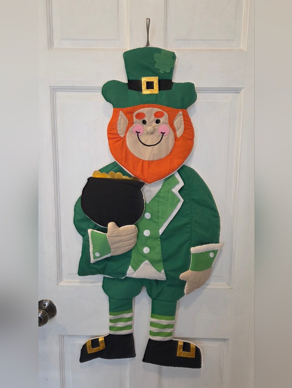 Vintage 1996 Lillian Vernon Green Leprechaun Plush Hanging Wall Decor